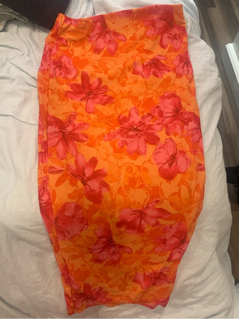 SHEIN Orange Swim Sarong with Pink Floral Print